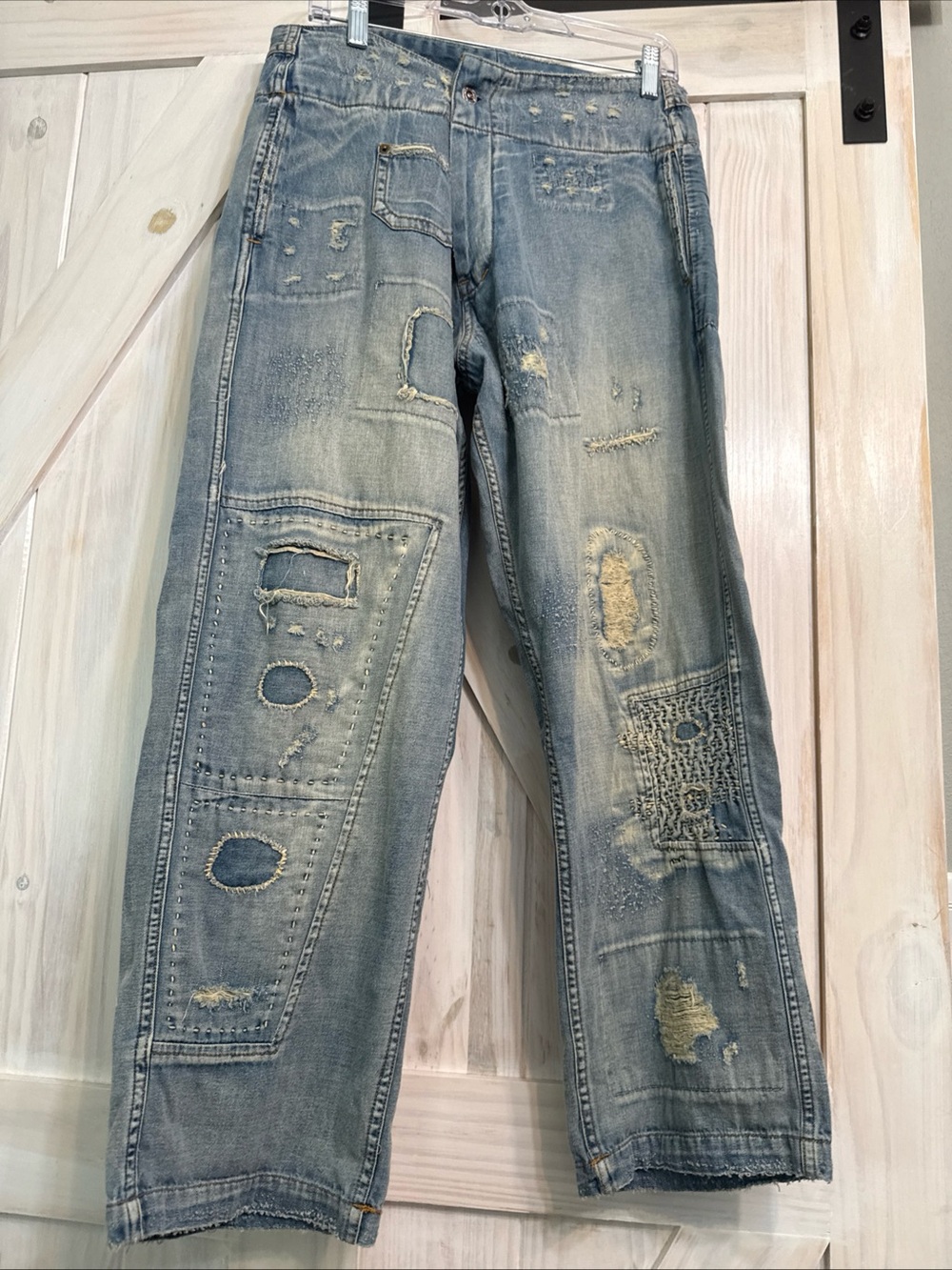 Magnolia Pearl light blue denim top with contrast stitching